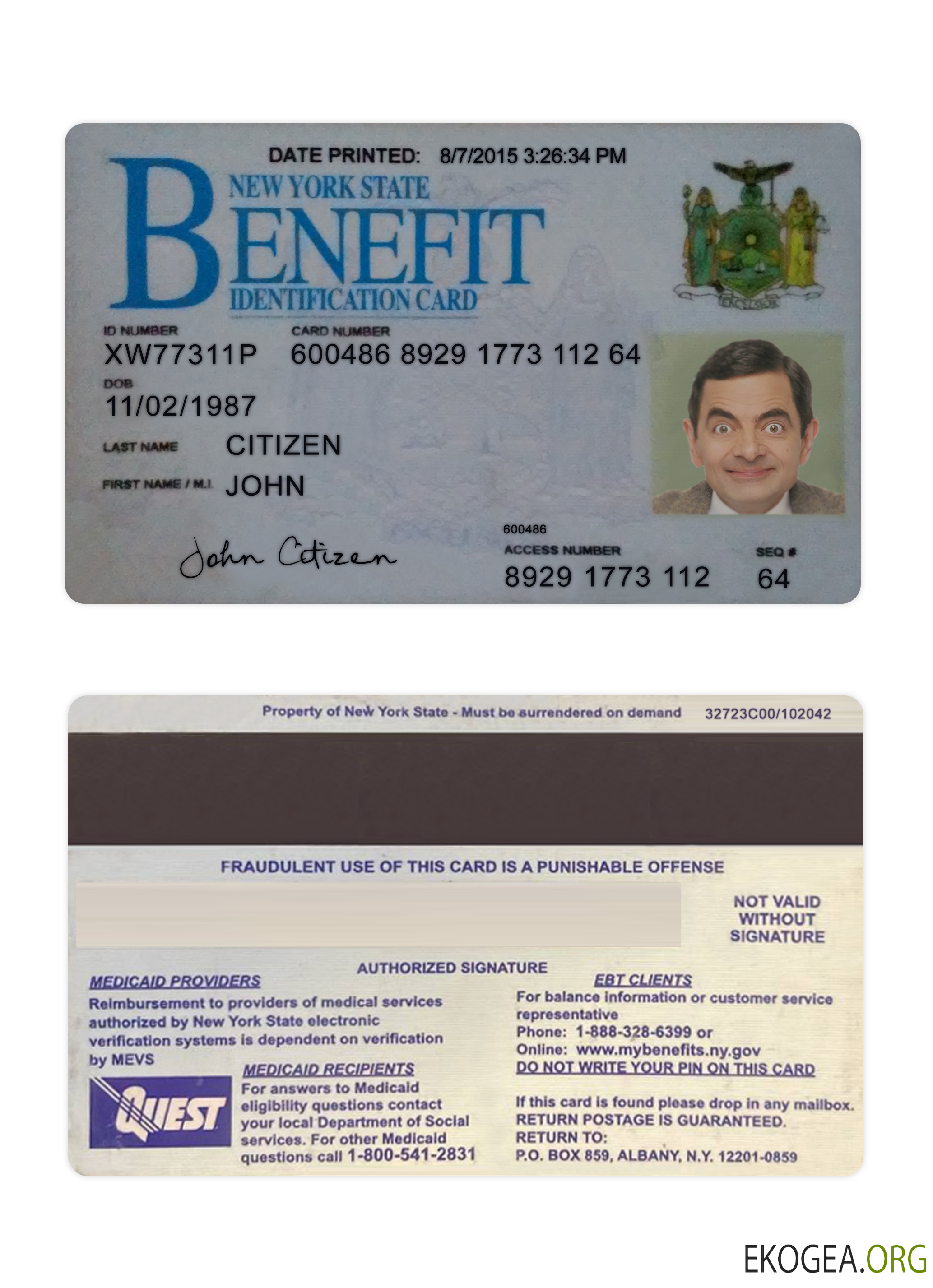 Carte d'identité USA New York Benefit